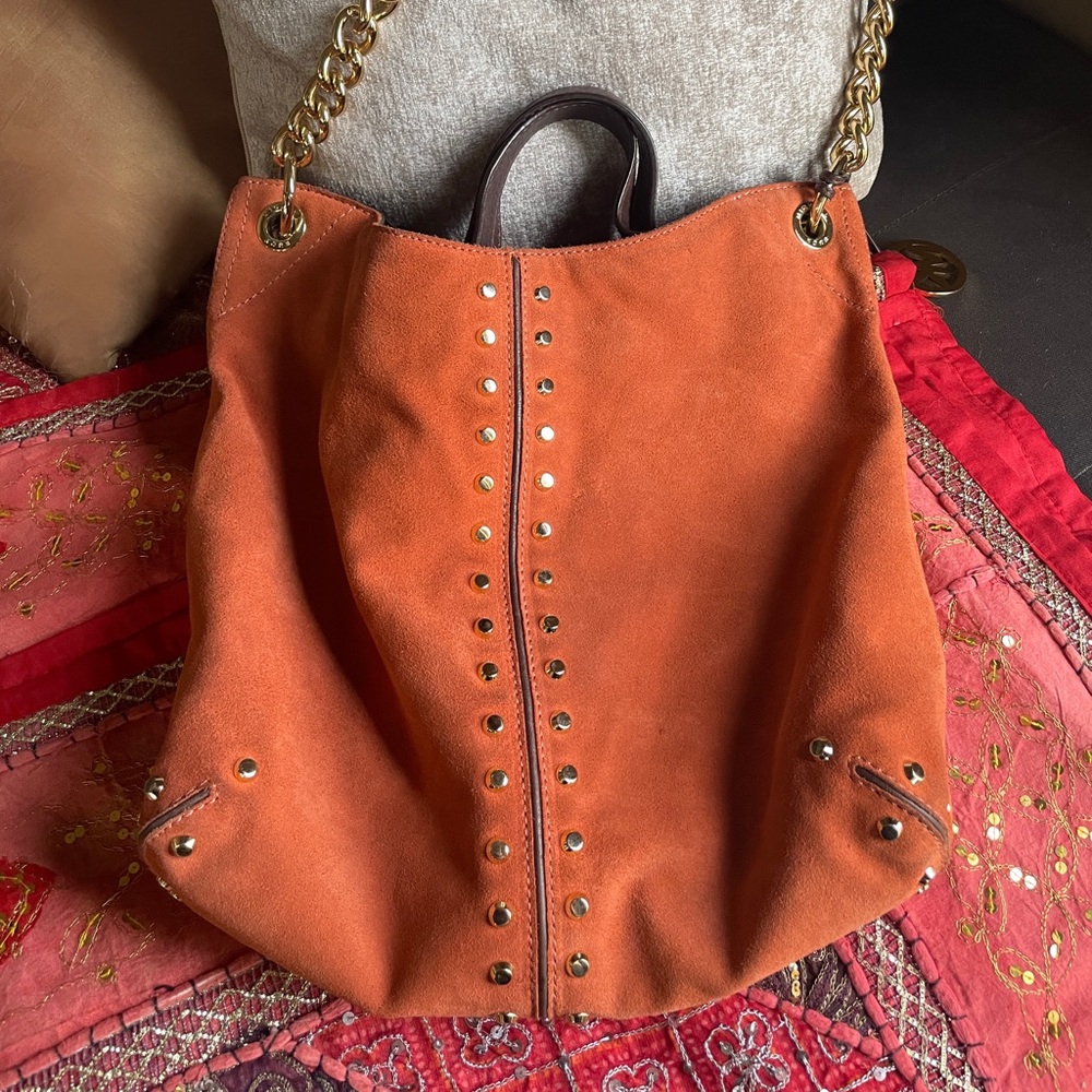 Michael Kors Orange Suede Astor Studded Tote